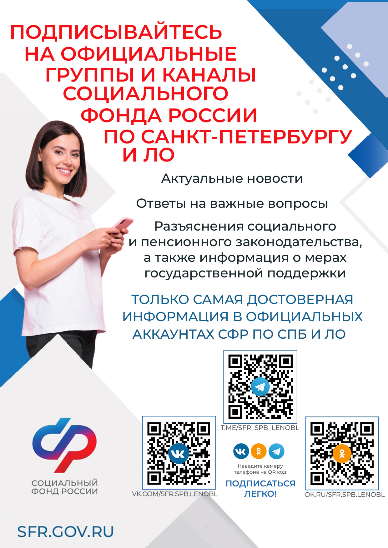 Официальные группы и каналы Социального фонда России по Санкт-Петербургу и ЛО